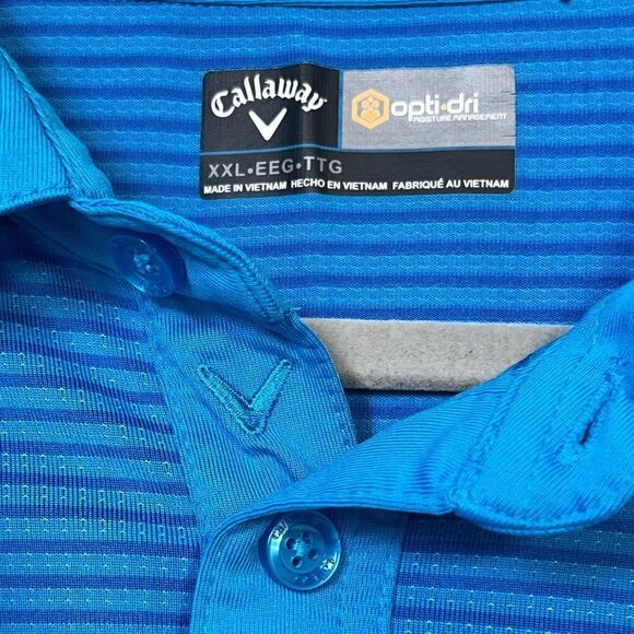 Callaway Men's Short Sleeve Opti-Dri Turquoise Blue Striped Polo Shirt Size XXL - Picture 4 of 9